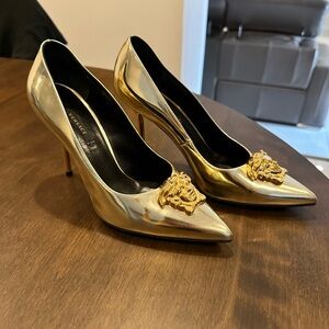 Authentic Versace Gold Heels with Medusa Detail